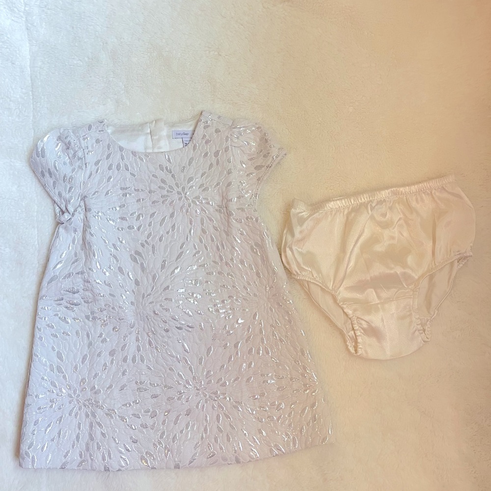 Baby GAP Girls White Floral Lined Sleeveless Metallic Holiday Dress
